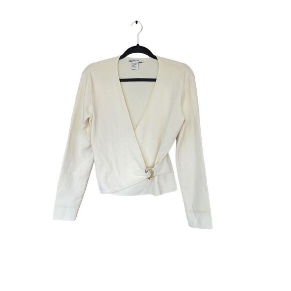 Lilllie Rubin Womens Cream V-Neck Long Sleeve Ribbed Wrap Top Size Large - Picture 6 of 9